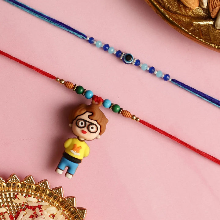 Handmade Boy & Evil Eye Kids Rakhi With Roli Chawal | Set Of 2