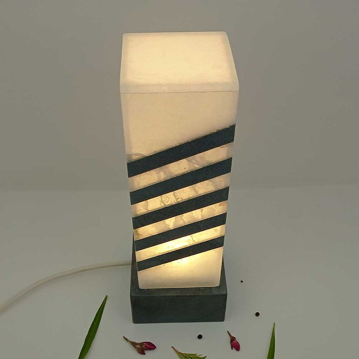 Handmade White Narobia Egyptian Stripes Alabaster Table Lamp
