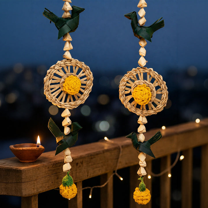 Set of 2 | "Pakshi" Handcrafted Chamba Palm Leaf Bird Wall Hanging For Festive Decor
