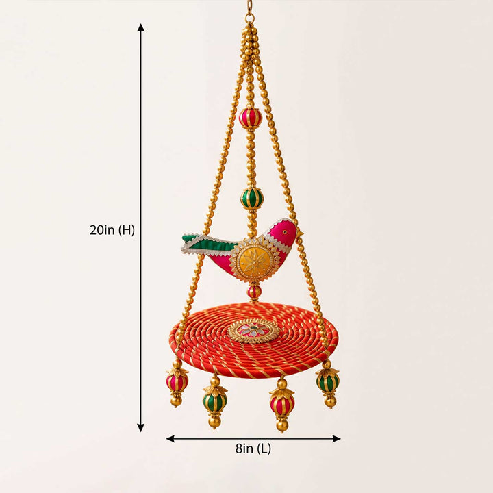 Handcrafted Chidiya Swing Gota Patti Bird Swing Wall Hanging with Beads & Pearls