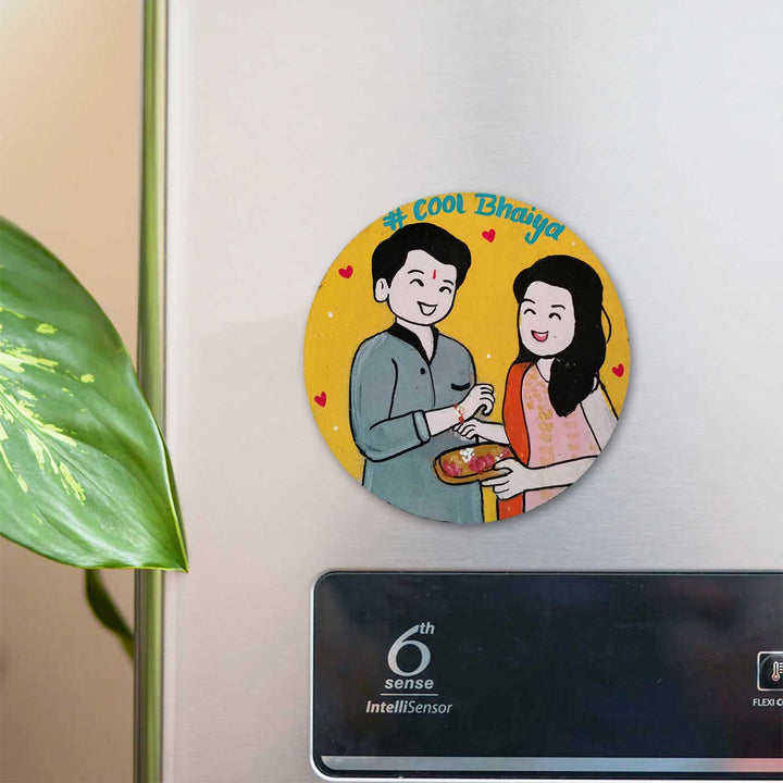 Photo Personalized Hand-Painted Brother And Sister Design Mdf Wood Fridge Magnet