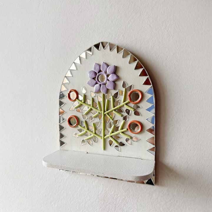 Hand-Painted Mirror Work Bageecha Floral MDF Wood Tealight Holder