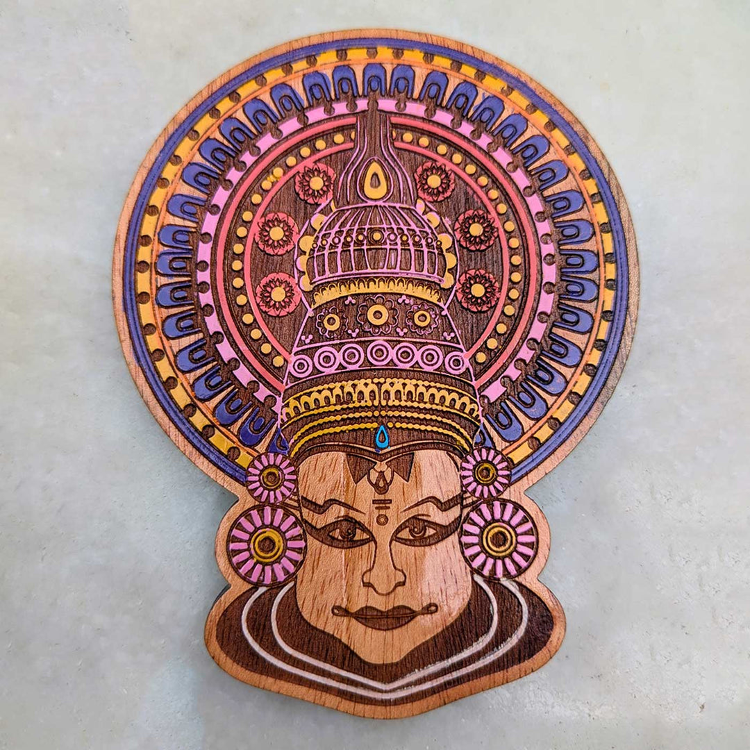 Engraved & Hand-Painted Kathakali Mahogany Wood Fridge Magnet