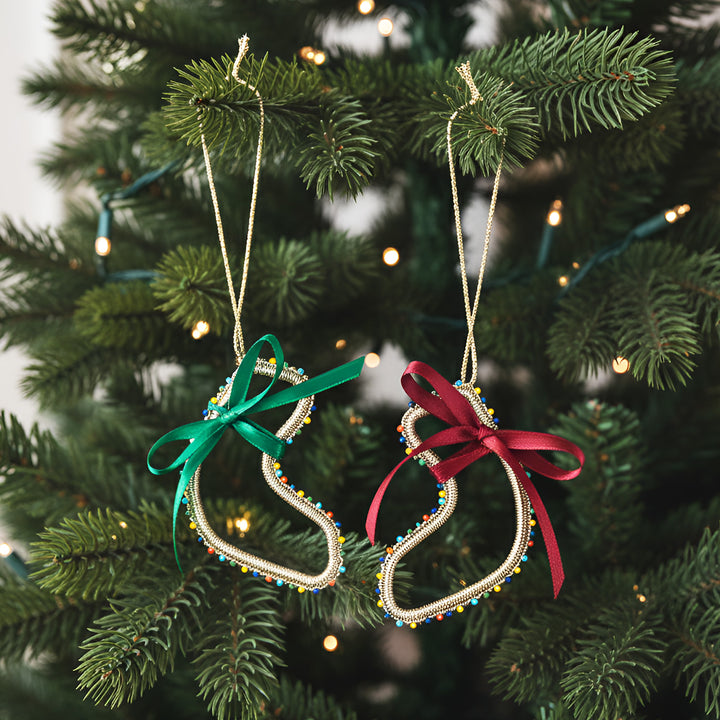 2 Pc | Handmade Beaded Gold Stocking Ornaments For Christmas Decoration