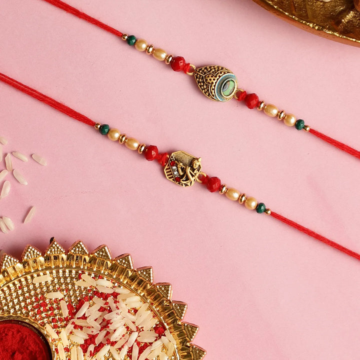 Handmade Krishna & Feather Rakhi With Roli Chawal | Set Of 2