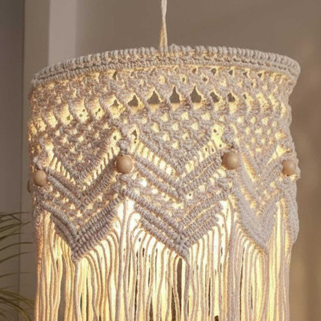 Handmade Macrame Beaded Design Cotton Hanging Lamp