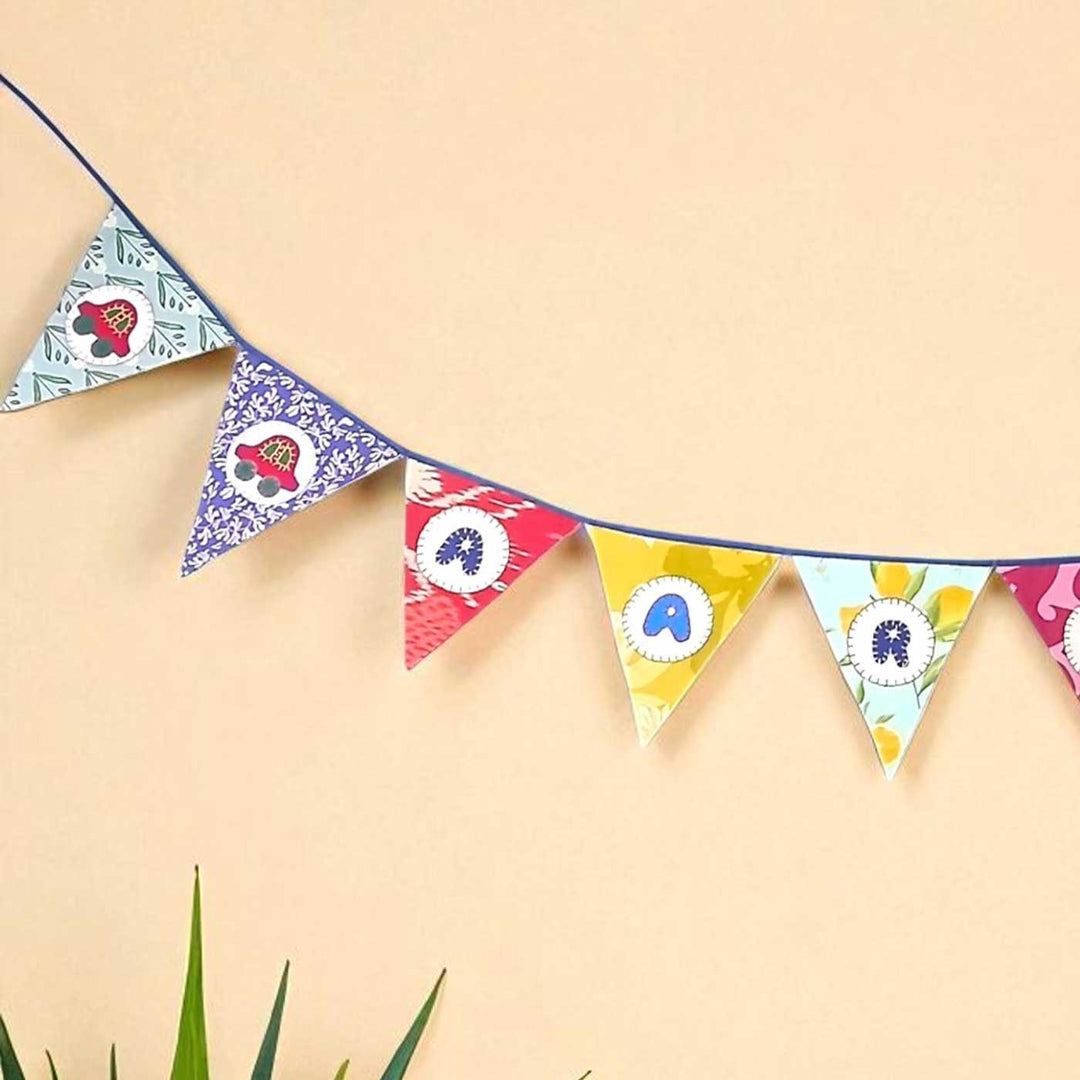 Personalized Handmade Multicolored Car Theme Upcycled Fabric Bunting