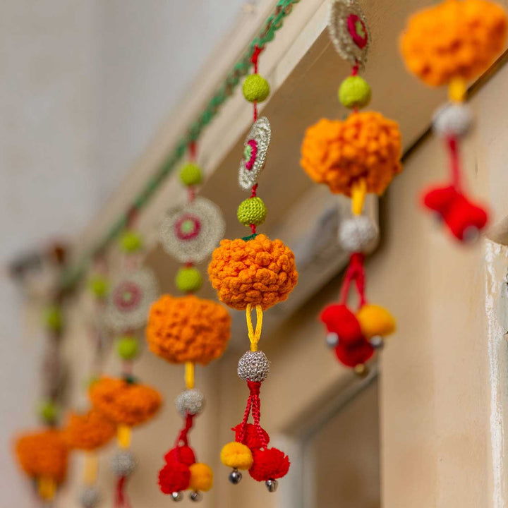 49 Inch | Intricate Realistic Crochet Marigold Devi Design Cotton Toran