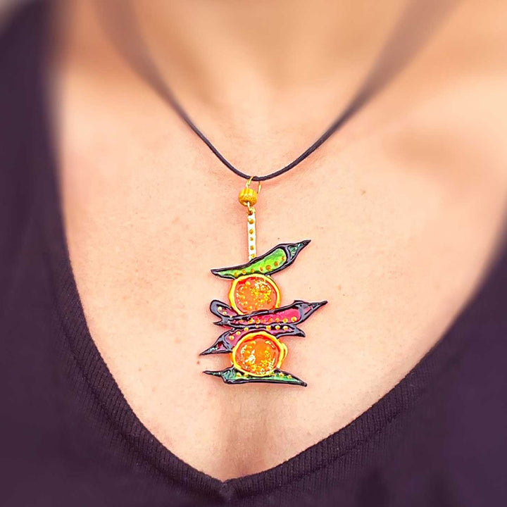 Handmade Laser Cut Nimbu Mirchi Design Acrylic Necklace