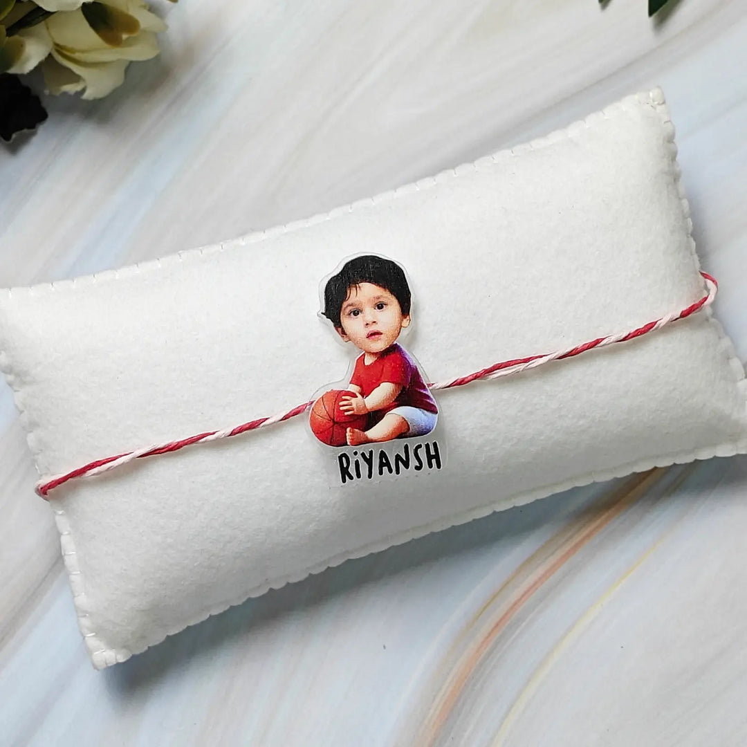 Photo Personalized Reusable Caricature Basket Ball Theme Acrylic Kids Rakhi