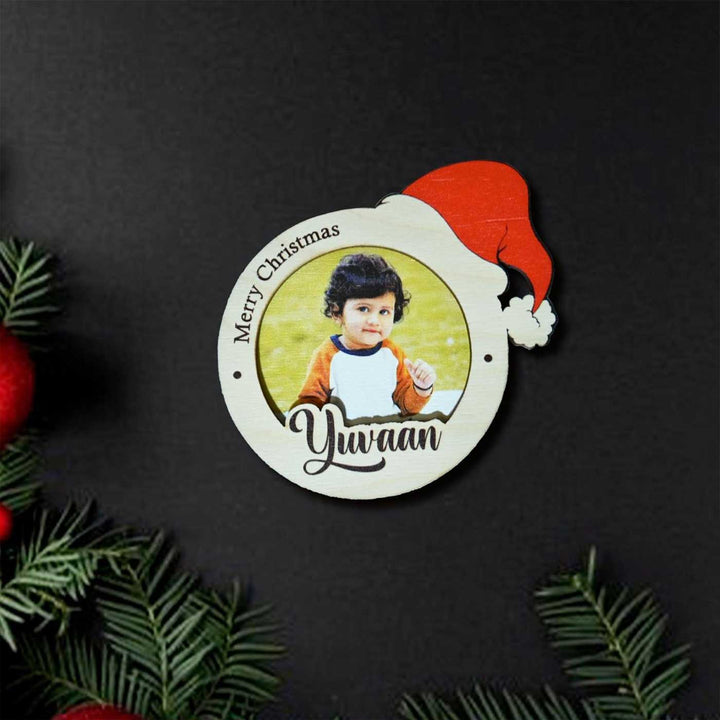 Photo Personalized Printed Round Christmas Theme Wooden Fridge Magnet