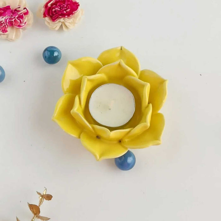 Handmade Petal Glow Ceramic Tealight Holder