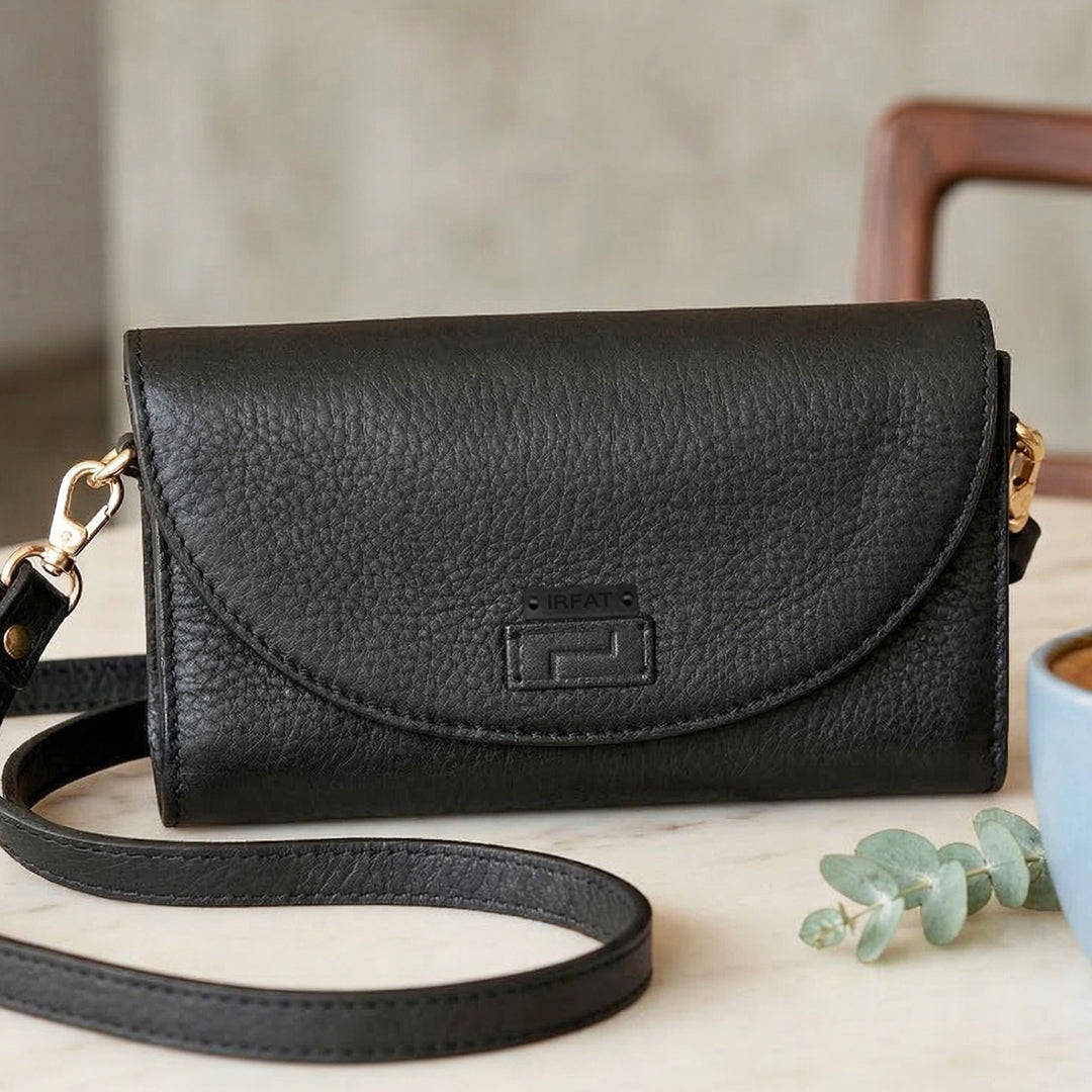 Personalized Black Becky Leather Wallet With Sling