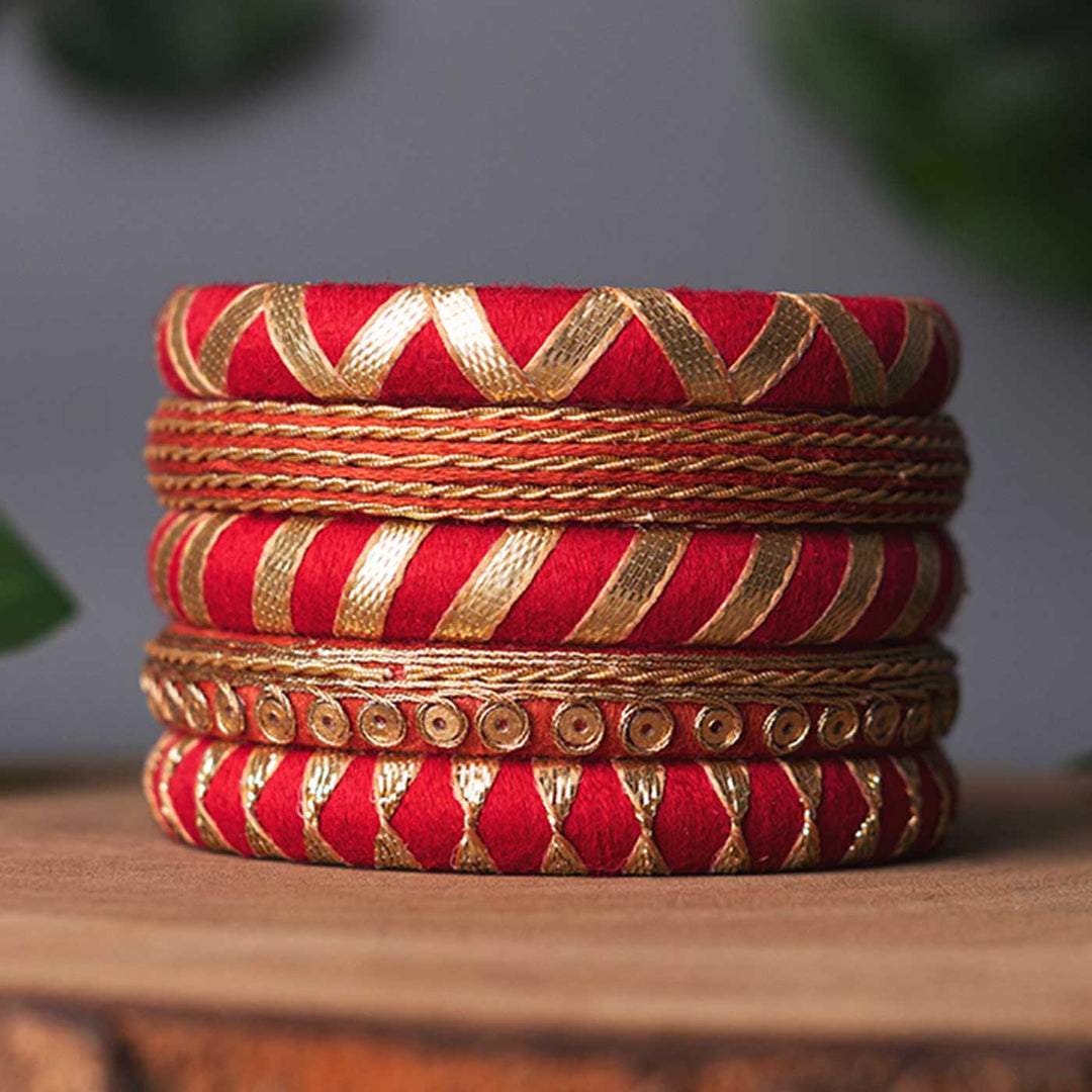 Red Handcrafted Elegant Gotta Patti Bangles | Set of 5