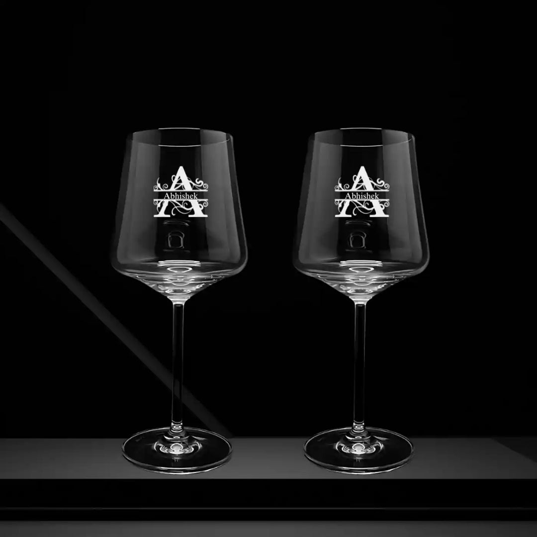 Personalized Engraved Monogram Design Wine Glass | 435 ML