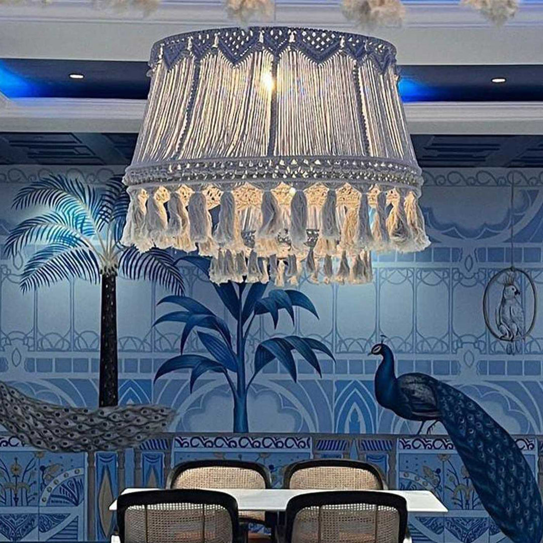 Handmade Macrame Tassel Design Cotton Hanging Lamp