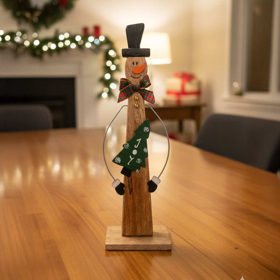 15 Inch | Handmade Snowman Standy Wooden Table Decor