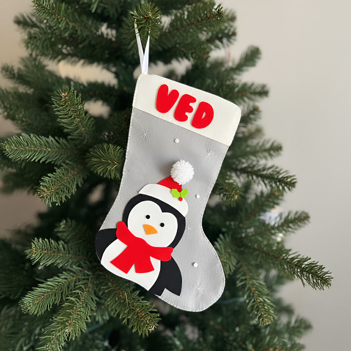 Personalized Penguin Theme Felt Stocking For Christmas Decoration