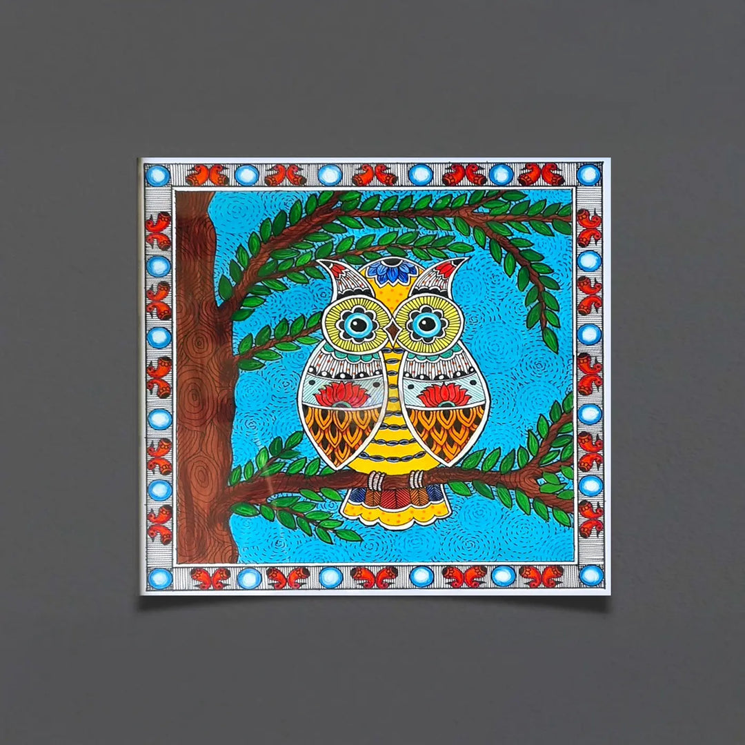 7 x 7 Inch | The Wise Watcher | Original Hand Painted Madhubani Painting On Paper