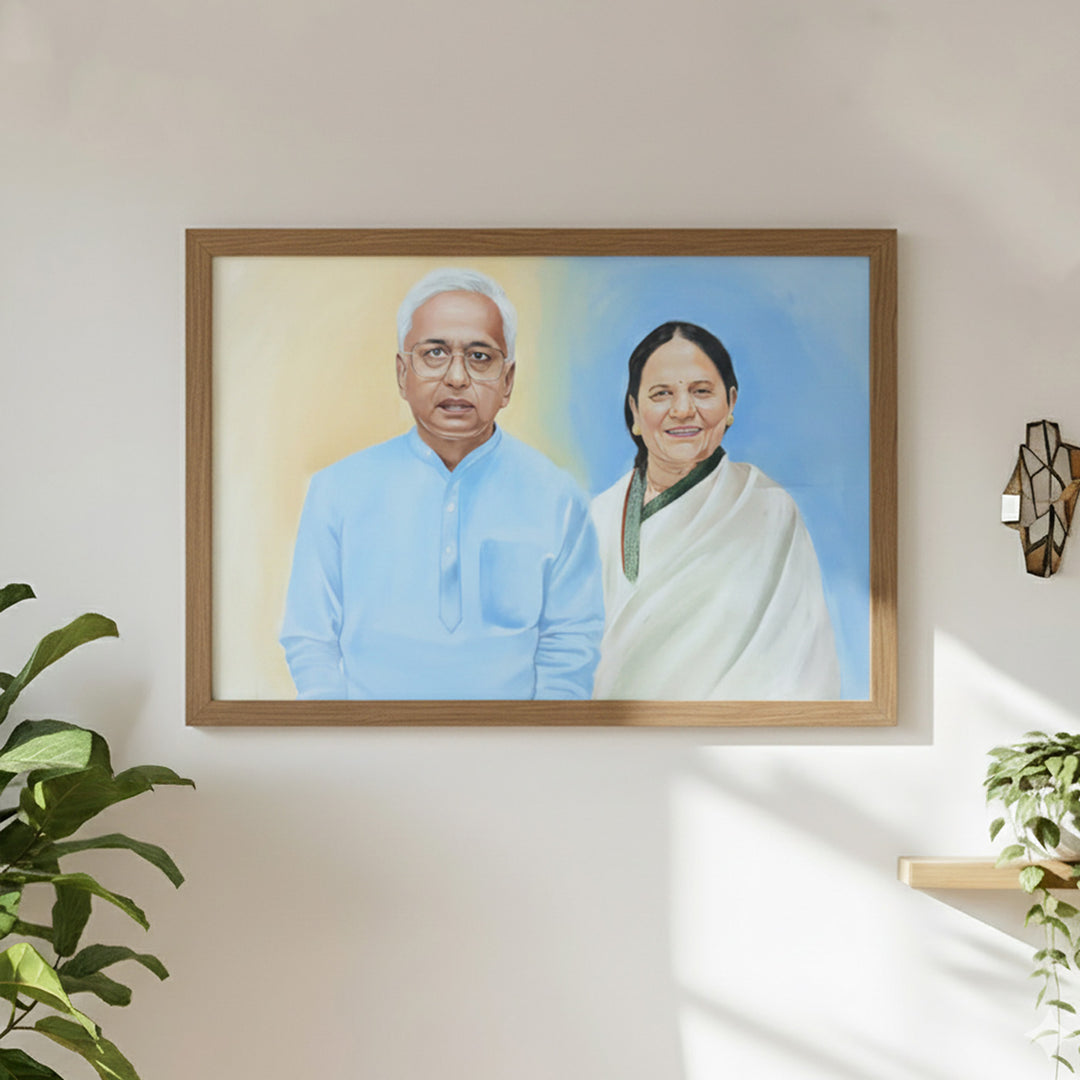 Photo Personalized Hand Painted Portrait With Premium Wooden Frame