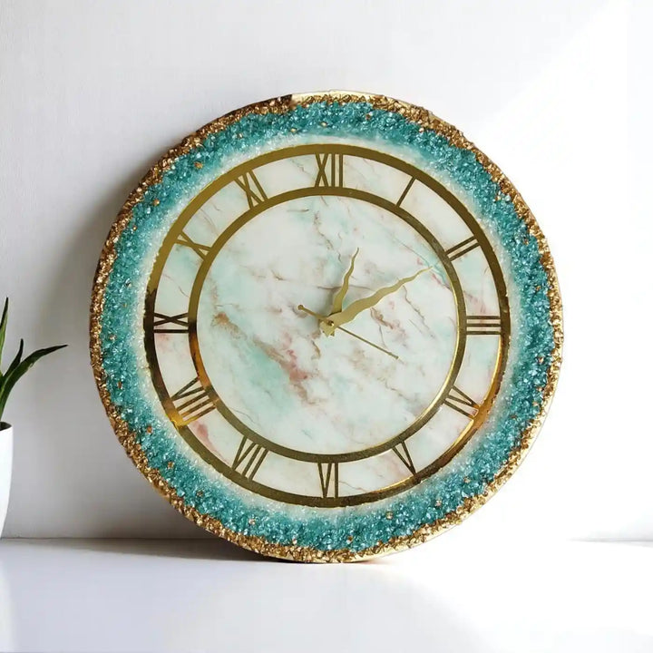 Handmade Round Blue Crystal Resin Wall Clock