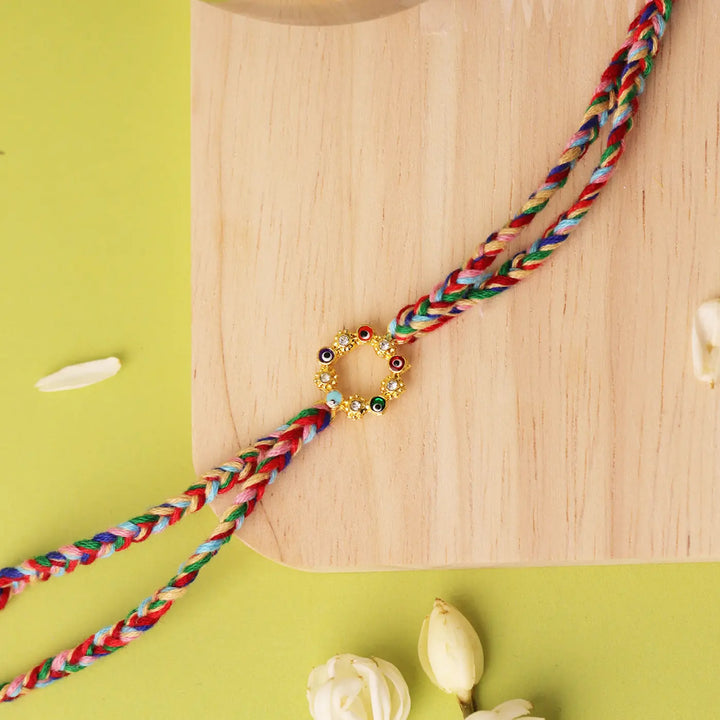 Handmade Multicolor Evil Eye Rakhi With Roli Chawal