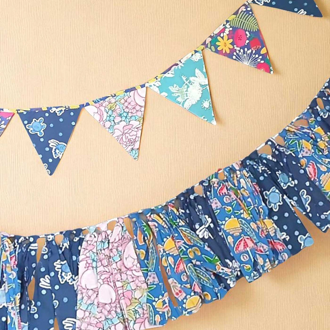 Handmade Blue Floral Upcycled Fabric Bunting & Garland | Set Of 2