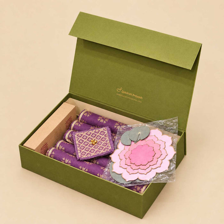 Purple Phulkari Diwali Table And Home Décor Small Gift Hamper For Festive Gifting