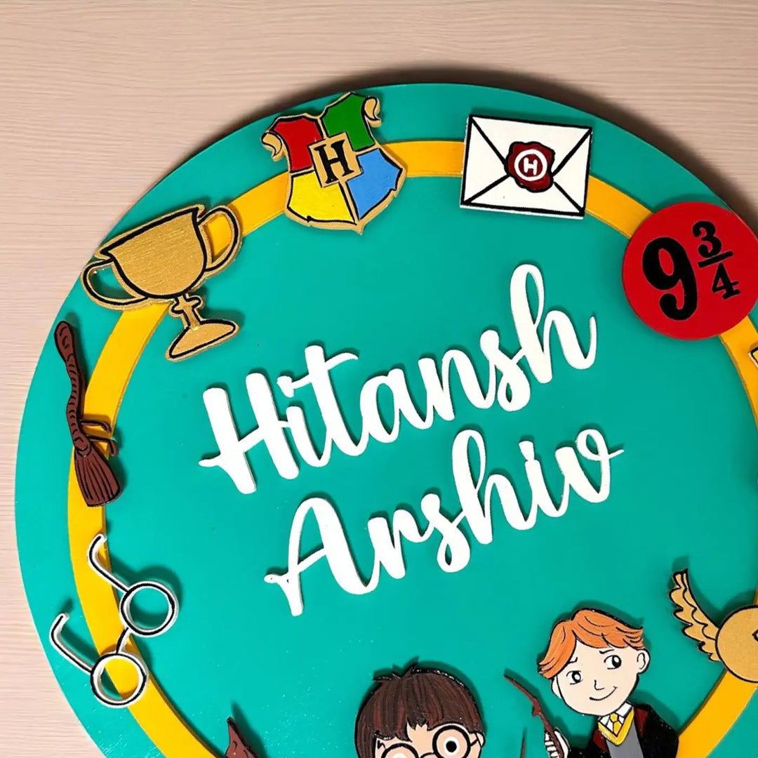 Personalized Harry Potter Theme MDF Wood Kids Name Plate For Siblings