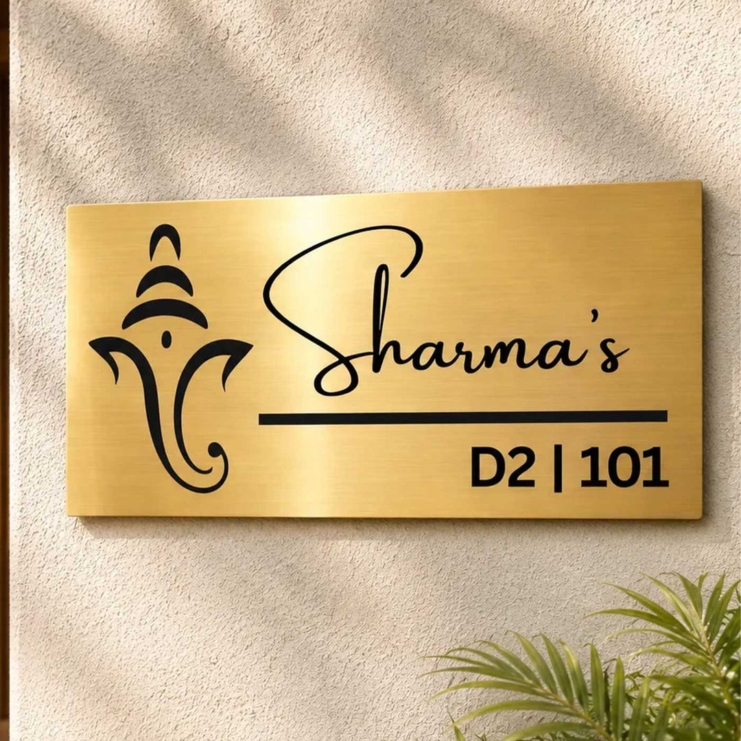 "Ganesha Grace" Personalized Weatherproof Stainless Steel Name Plate With Ganesha Motif For Home