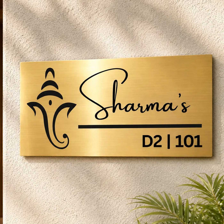 "Ganesha Grace" Personalized Weatherproof Stainless Steel Name Plate With Ganesha Motif For Home