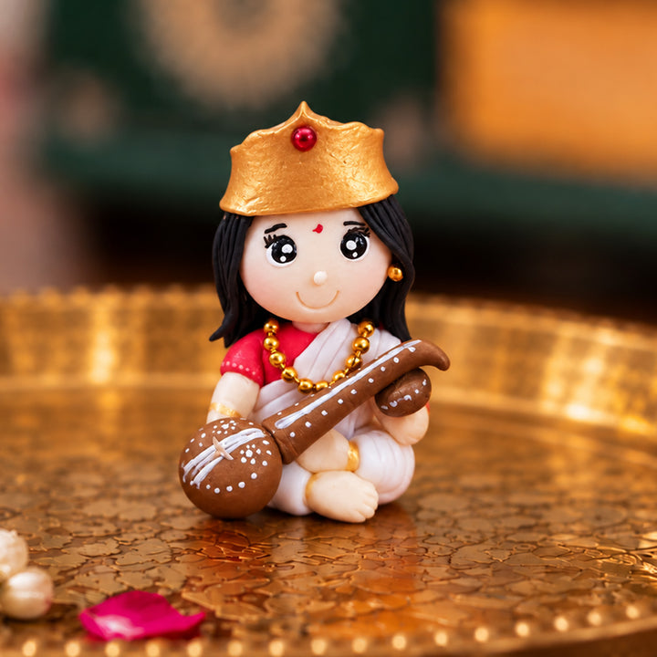 Handmade Miniature Saraswati Clay Golu Doll For Festive Decor