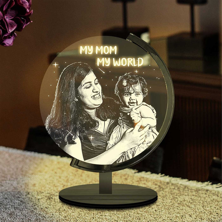 Photo Personalized "My Mom My World" Engraved Acrylic Lamp For Mothers