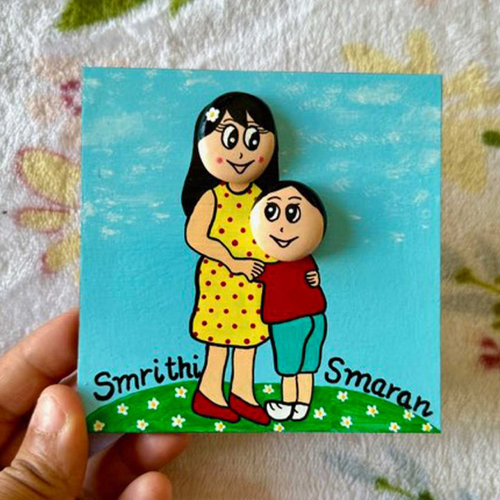 Personalized Blue Mom & Kid Theme Wooden Fridge Magnet For Mothers