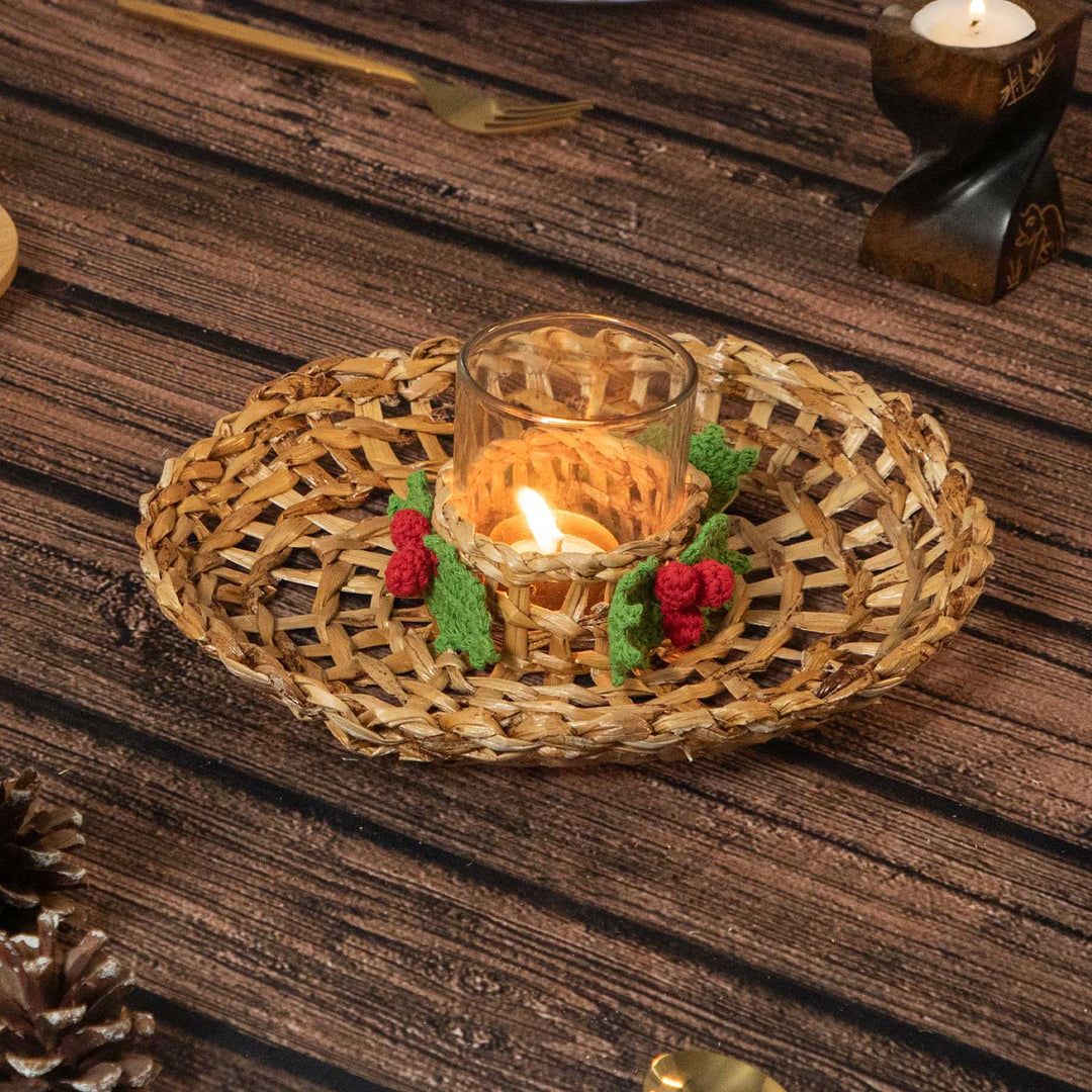 Ecofriendly Banana Holly Berry Candle Wreath