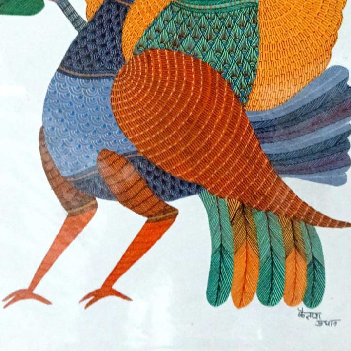 11 x 15 Inch | Peacock Couple | Original Hand painted Tribal Gond Art Painting | Acrylic Paints On Paper