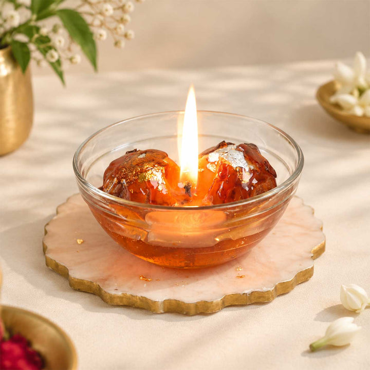 Gulab Jamun Handmade Wax Scented Mithai Candle In Glass Bowl For Festive Gifting