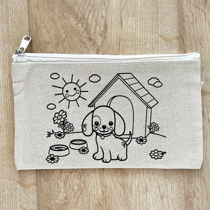 DIY Colour It Yourself Dog Cotton Pouch For Kids