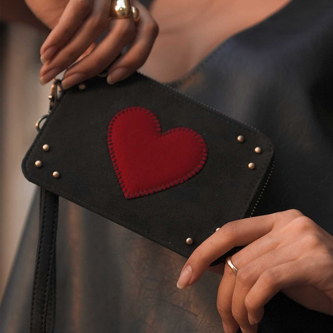Black Big Little Heart Wristlet