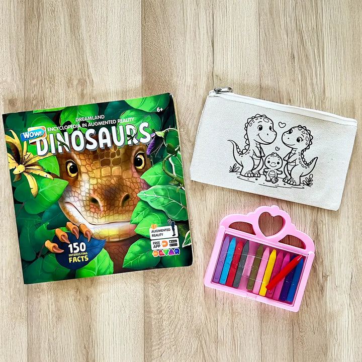 DIY Colour It Yourself Dinosaur Family Cotton Pouch For Kids