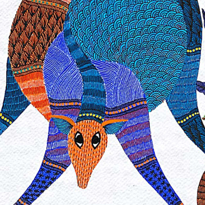 11 x 15 Inch | Tree & Deer | Original Hand painted Tribal Gond Art Painting | Acrylic Paints On Paper