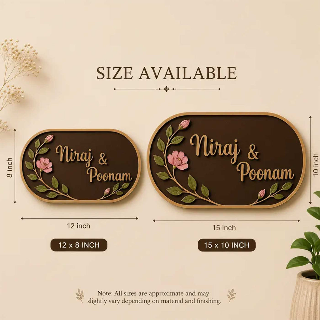 "Berry Floral" Handcrafted Personalized MDF Wood Name Plate With Pink Flower Motifs For Home