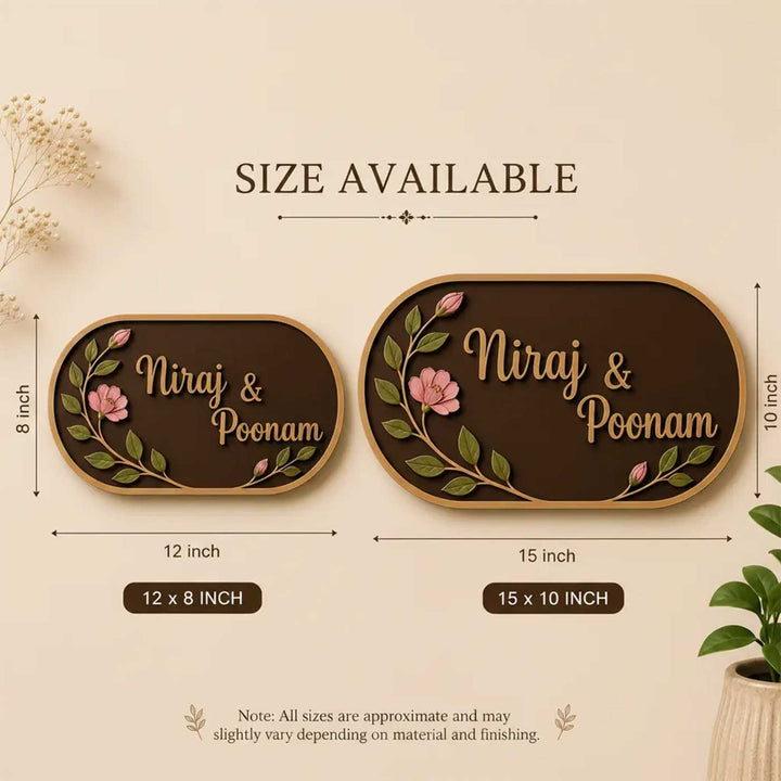 "Berry Floral" Handcrafted Personalized MDF Wood Name Plate With Pink Flower Motifs For Home