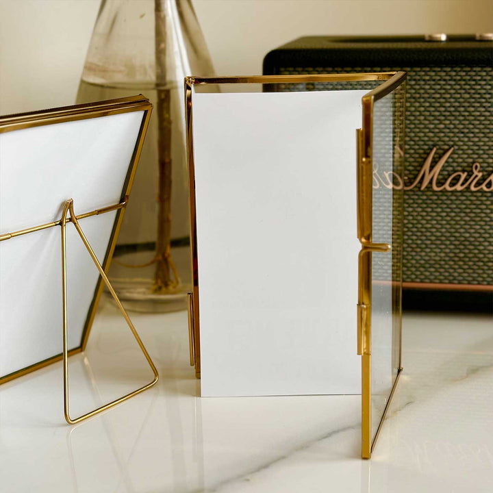 Photo Personalized Minimal Design Metal And Glass Rakhi Hamper For Brother Includes 1 Rakhi And Photo Frame - Back and side views of frame