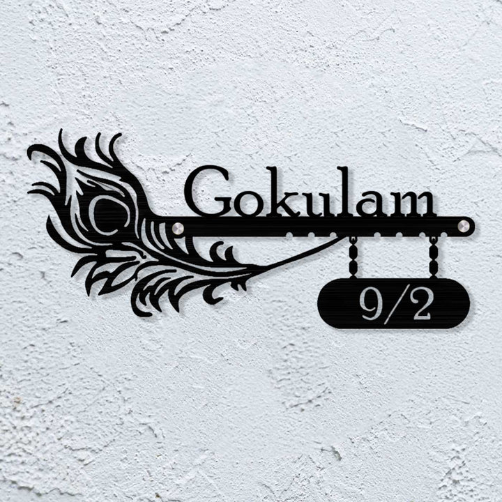 Personalized Laser Cut Peacock Feather Theme Steel Name Plate