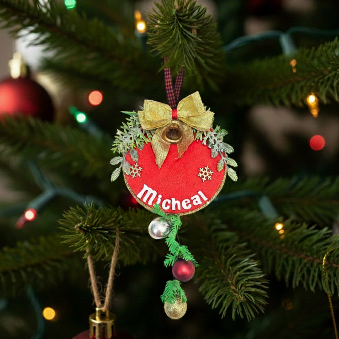 Personalized Golden Bow Felt Ornament For Christmas Tree Decoration