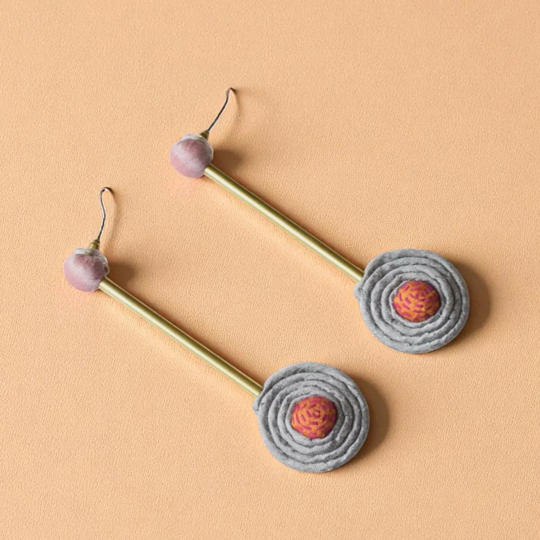 Handmade Textile Art Round Hanging Dupion Silk Fabric Earrings