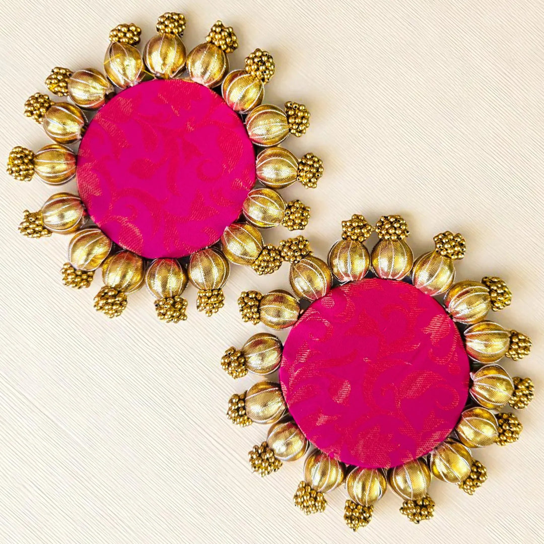 6 Inch | Handmade Gota Patti Round Rangoli Mat | Set Of 2