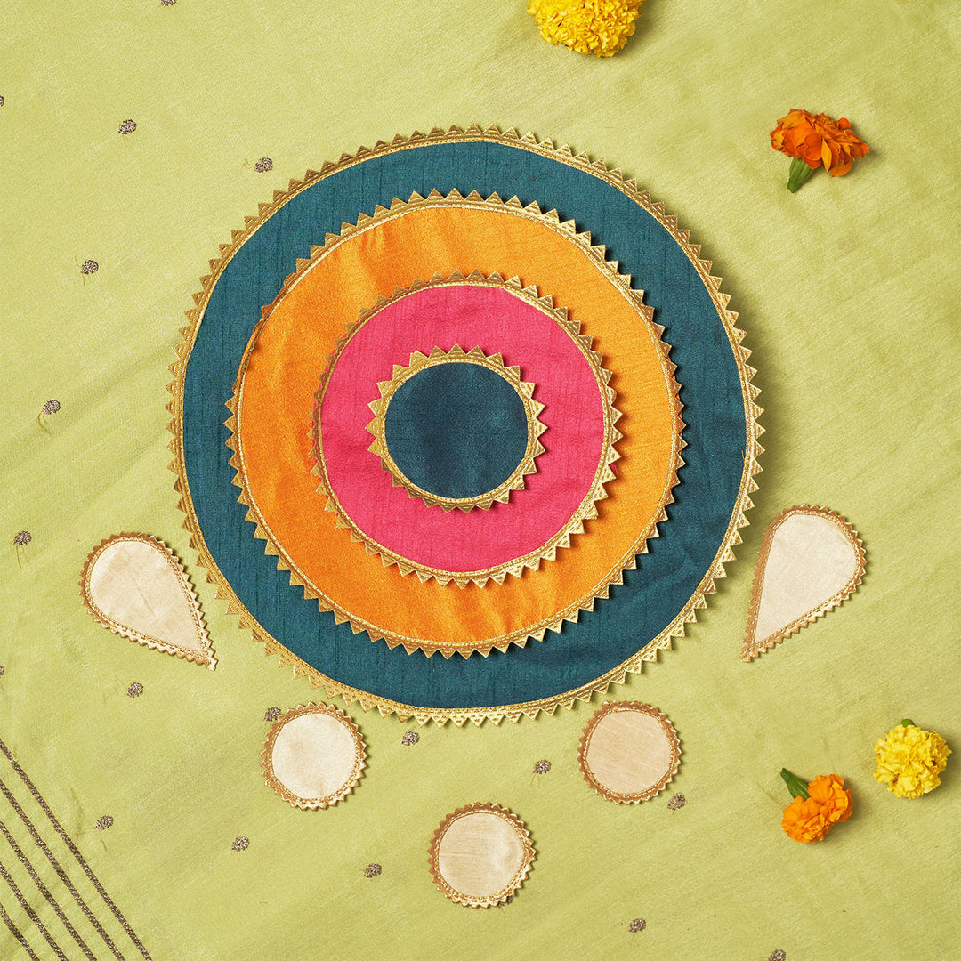 Handmade Round Raw Silk Pooja Asan/Rangoli Mat | Set Of 4