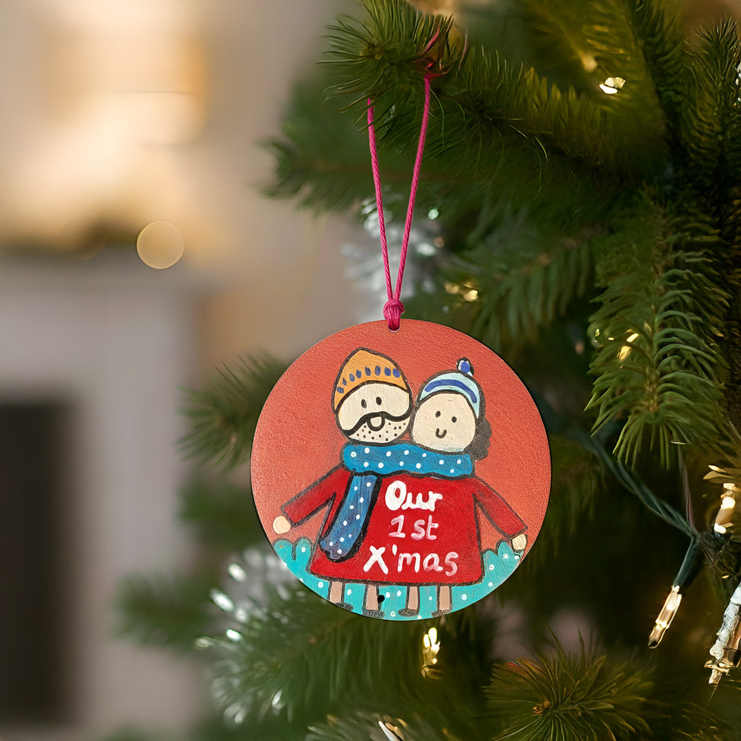 Hand-Painted "Our First Xmas" Terracotta Ornament For Christmas Tree Decoration